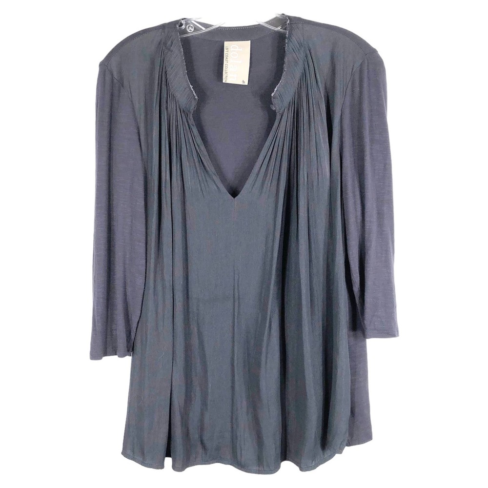 Dolan Medium Top Black V Neck‎ Pintuck Pleated Solid Stretch Flowy Womens 704